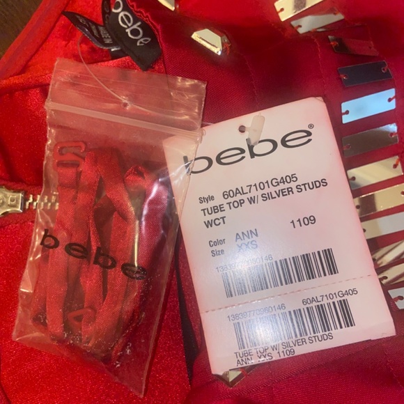 Y2K BEBE TRAPUNTO CORSET BUSTIER RED SATIN TUBE TOP SZ XXS NEW STUDDED SATEEN - Picture 11 of 14